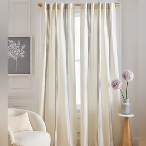 QUINCE 48x96 Coastal Stripe Linen‎ Curtain Light Filtering Ivory/Sage Green 0060